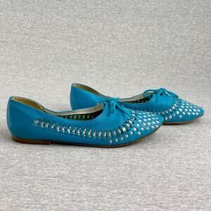 Vintage Manelli Shoes Womens 7.5M Blue Flats Loafer Silver Woven Slip On Brazil